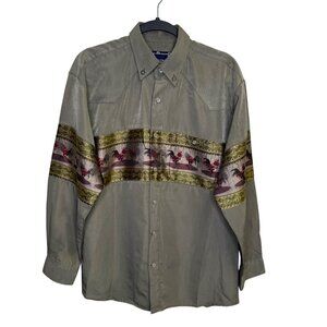 VTG Saxifon Micro Fibre Shirt Pearl Snap Rooster Print Size Small Cottagecore